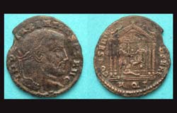 Maxentius, Follis, Temple of Roma Reverse